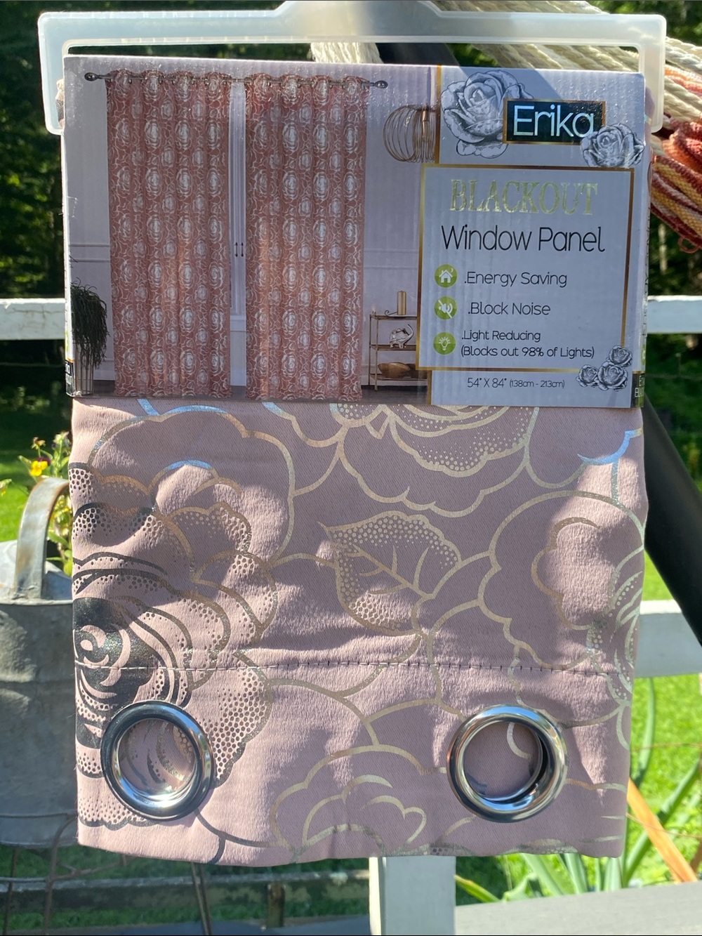 Erika Rose Pink Silver Floral Blackout Grommet Curtain Panel 54 x 84